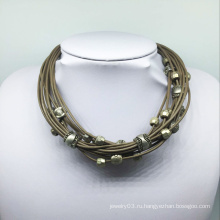 Кожаный резьба ожерелье сплава бусины (XJW13771)
